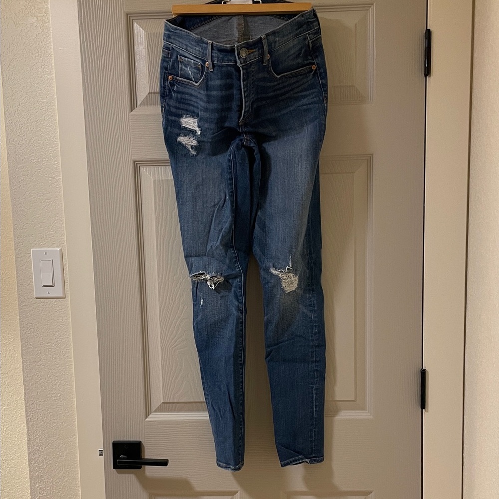 LOFT Dark Blue Distressed Skinny Jeans
